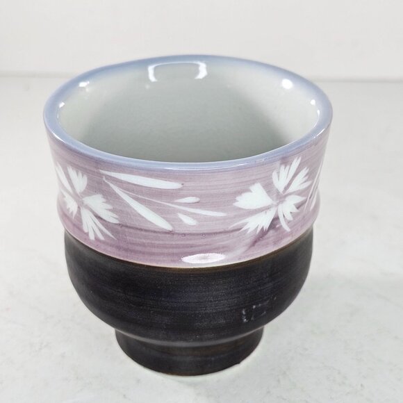 Japanese Style Ceramic Tea Cup Floral Design Purple Brown No Handle Coffee Mug - Picture 9 of 9